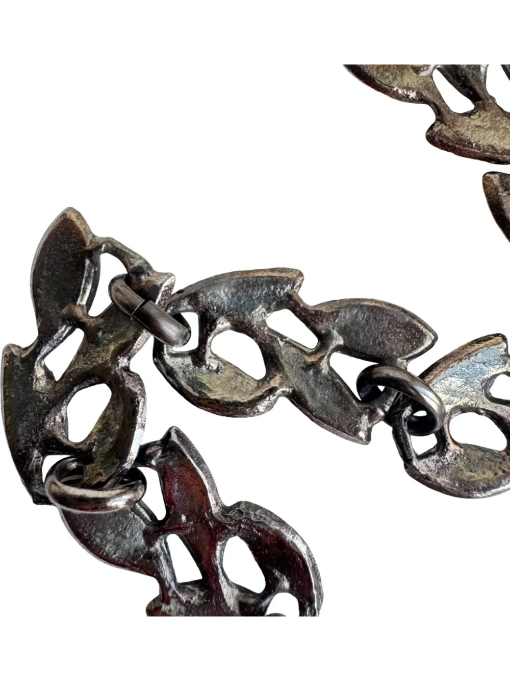 Vintage Red Black Enamel Leaf Necklace Gunmetal Tone Collar Botanical Statement
